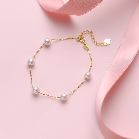 White 7-8mm Chinese Akoya Tincup Bracelet 18K Gold - House Of Pearls